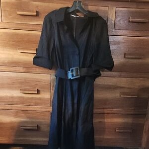 Coldwater Creek Elegant Black Belted Midi Dress